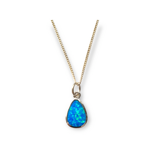 925 Sterling Silver Blue Opal Small Teardrop Pendant