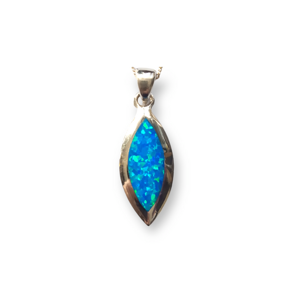 925 Sterling Silver Blue Opal Large Marquise Pendant