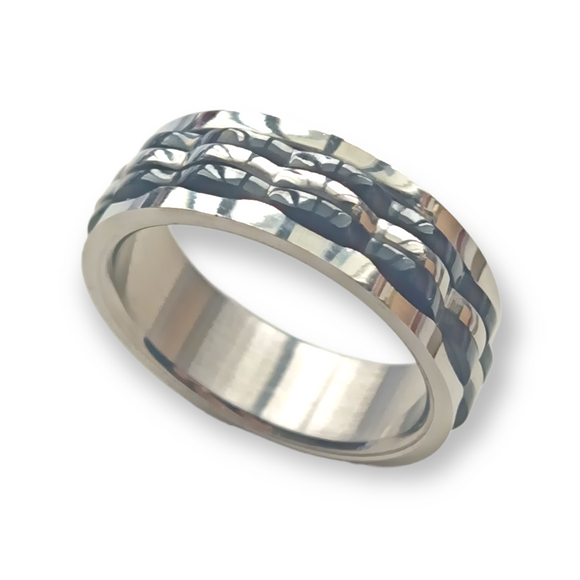 316L Stainless Steel & Black Anodised Triple Twiddle Ring