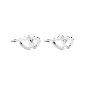 925 Sterling Silver Double Joined Heart Outline Stud Earrings