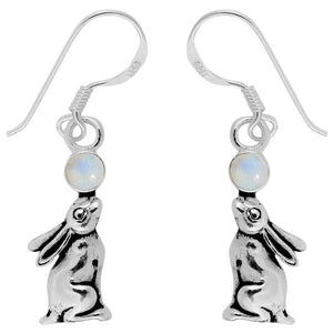 925 Sterling Silver Hare & Rainbow Moonstone Earrings