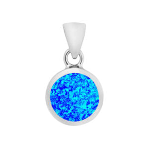 925 Sterling Silver Medium Round Blue Opal Pendant
