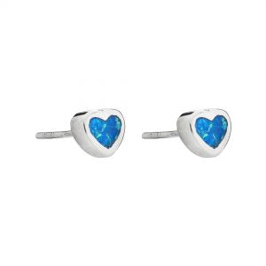 925 Sterling Silver Blue Opal Small Heart Studs