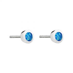 925 Sterling Silver Blue Opal Small Round Stud Earrings