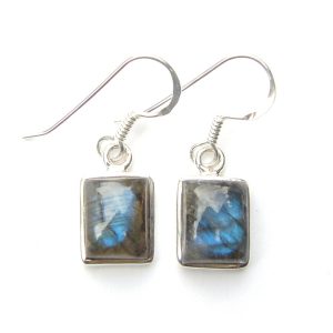 925 Sterling Silver Rectangular Gemstone Earrings