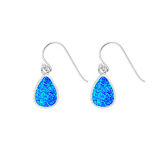 Boucles d'oreilles en forme de larme moyenne en argent sterling 925 avec opale bleue sur crochets en argent sterling