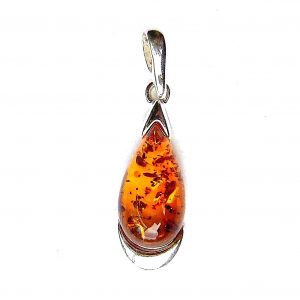 925 Sterling Silver Amber Teardrop Luna Pendant