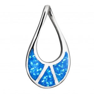 925 Sterling Silver Blue Opal Large Sectioned Teardrop Pendant