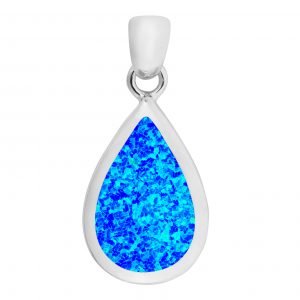 925 Sterling Silver Blue Opal Large Teardrop Pendant