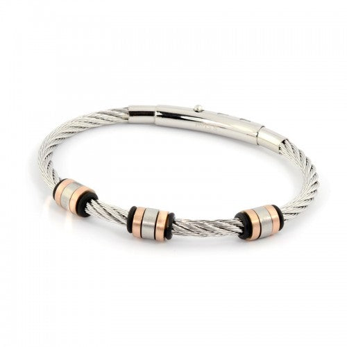 316L Stainless Steel Cable Size Adjustable Bracelet with Rubber, Stainless Steel and Gold Plated Beads