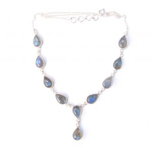 925 Sterling Silver Teardrop Gemstone Necklace
