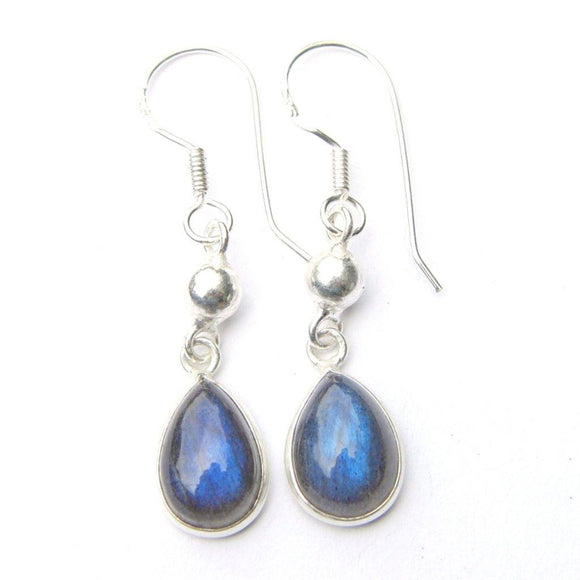 925 Sterling Silver Teardrop Gemstone Earrings with Sterling Silver Bead