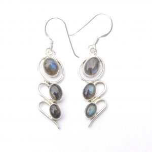 925 Sterling Silver Triple Gemstone Wave Earrings.