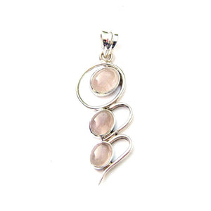 925 Sterling Silver Triple Gemstone Wave Pendant