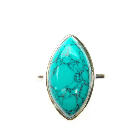 925 Sterling Silver Small Turquoise Marquise Gemstone Ring